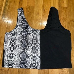 split pattern black and snakeskin pattern tank top